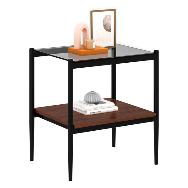 English Elm Coffee Table Set Of 3 With Gray Tempered Glass Top, Stylish Mdf Shelf & Iron Legs For Modern Living W241S00047