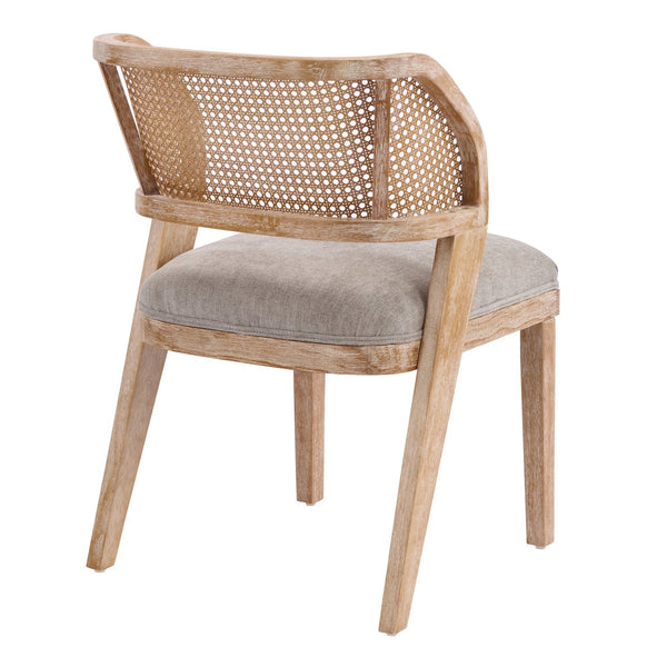 English Elm Upholstered Rattan Back Dining Chairs Solid Rubberwood Farmhouse Boho Set of 2 N776P394378D