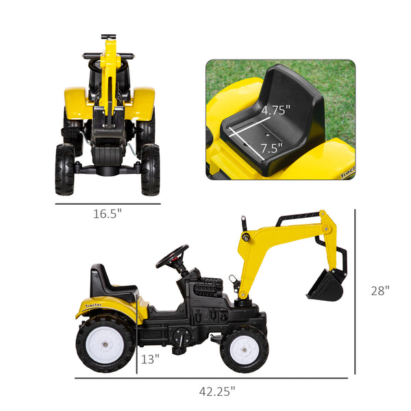 English Elm Aosom Kids Pedal Excavator Construction Digger Truck with Working Bucket and Horn W2225P217063
