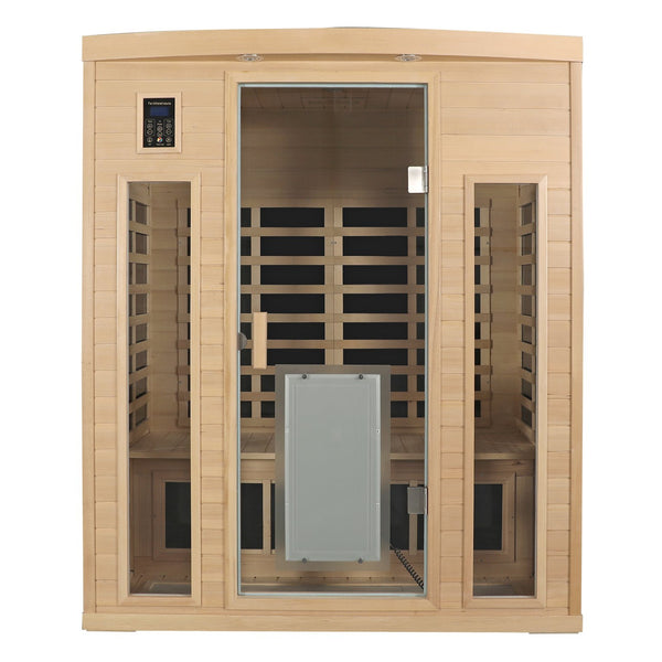 English Elm Low Emf Three-Person Far Infrared Sauna - Premium Hemlock, Smart Controls, Bluetooth Audio & Mood Lighting W1149S00014