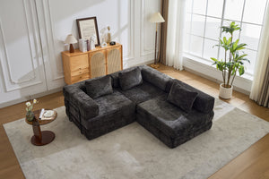 English Elm Compression Convertible Floor Sofa Bed – Versatile Modular Chenille Sofa For Small Spaces & Guests W3723S00015