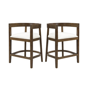 English Elm Christopher Knight Home® - Rubberwood Counter Stool Set of 2 with Upholstered U-Shaped Seats, Cutout Barrel Back, Eco Wood Finish Beige N771P197028T