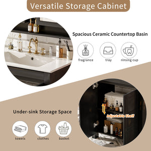 English Elm 30" Rustic Bathroom Vanity Espresso with Ceramic Sink, Soft-Close Doors, Adjustable Shelves, Open-Back Plumbing-Friendly Storage N729P290712P