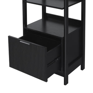 English Elm Walker Edison - Transitional Wide Reeded Bookshelf with Drawers on Bottom for Home Office, Spacious Shelving & Storage Black 75.38 L x 20.38 W x 6 H B185P200193