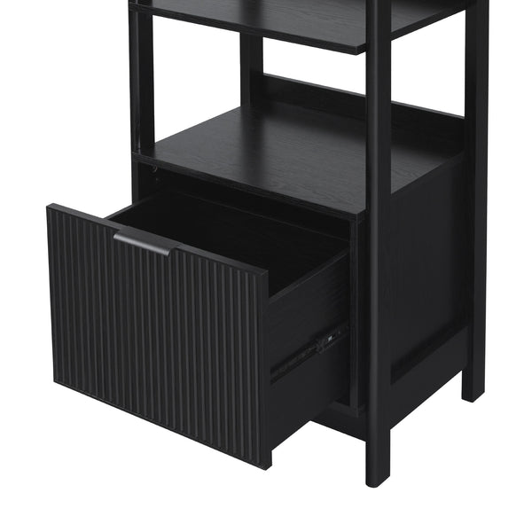 English Elm Walker Edison - Transitional Wide Reeded Bookshelf with Drawers on Bottom for Home Office, Spacious Shelving & Storage Black 75.38 L x 20.38 W x 6 H B185P200193