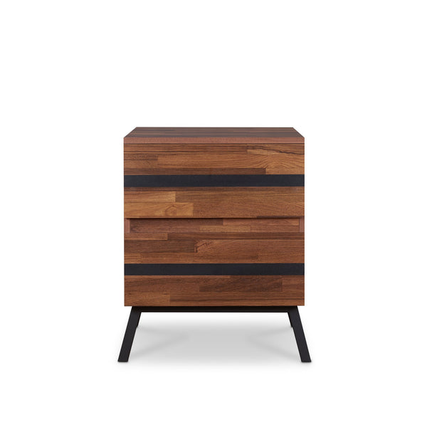 English Elm Karine Walnut & Black Finish Accent Table with 2 Drawers, Modern Wood Frame, Metal Legs, Storage elegante B2726P263839
