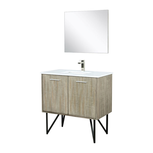 English Elm Rustic Acacia Bath Vanity With White Quartz Top, Brushed Nickel Faucet & 28" Mirror - Durable Design B2731S01931-GIGA