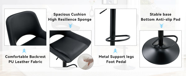 English Elm Set of 2 Pu Leather Barstools with Gold Footrest Curved Back for Kitchen Island Black W1151P383775