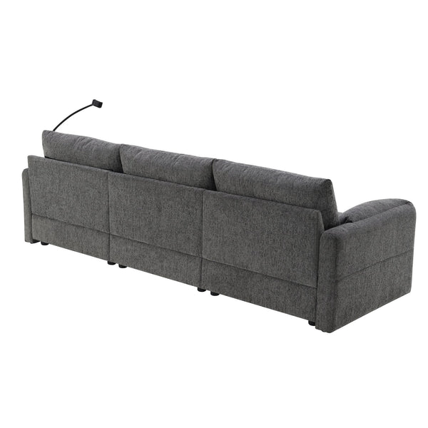 English Elm [video]96.5'' Chenille L-shaped Sectional with Usb Charging Ottoman Pockets Living Room N723S8776E