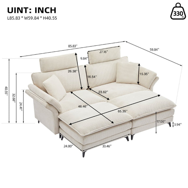 English Elm Deep Seat Sectional Sofa - Modern Corduroy Comfort With Ottomans For Living Spaces & Offices W2120S00002-GIGA