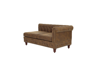 English Elm Reversible One-Arm Loveseat with Button-Tufted Back, Rolled Arm and Stud Detail in Leatherette Finish Dark Coffee 63 L x 38 W x 16 H B011P234285