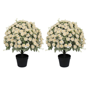 English Elm 24-inch Faux Rose Arrangement Uv Resistant Silk Blooms Set of Two Cement Potted Decor White+Green W2945P458423