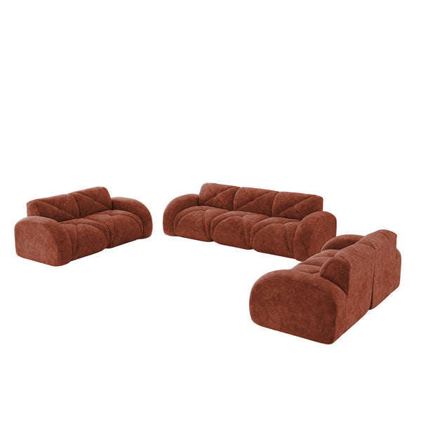 English Elm 3 Piece Velvet Cloud Sofa Set Tufted Plush Living Room Modular Seating Collection Red W714S01639