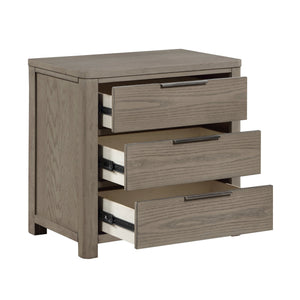 English Elm Contemporary Light Gray Oak Veneer Nightstand with Three Dovetail Drawers Chrome Pulls B011P434113