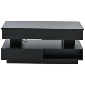 English Elm 39.3" Lift Top Coffee Table with Hidden Storage, 2 Drawers, Adjustable LED Ambience Lights and Durable Lift Mechanism Black W3871P368907