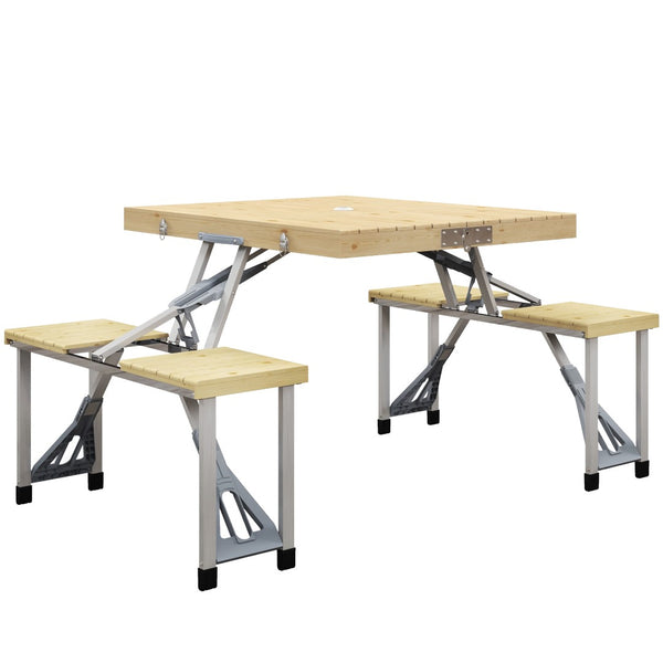 English Elm Outsunny Folding Picnic Table & Chairs Set – Portable Outdoor Dining With Umbrella Hole & Durable Frame W2225P200620-GIGA