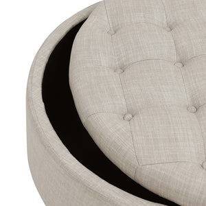 English Elm Tufted Linen Square Ottoman with Lift Top Storage Nailhead Trim Living Room Almond B2748P481670