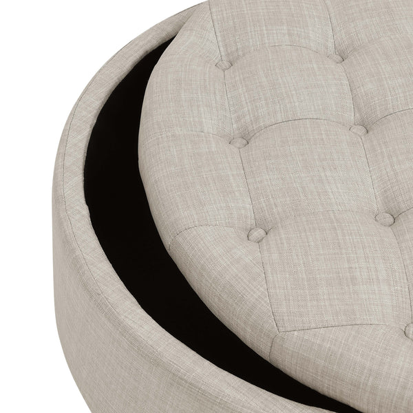 English Elm Tufted Linen Square Ottoman with Lift Top Storage Nailhead Trim Living Room Almond B2748P481670