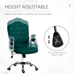English Elm Vinsetto Elegant Velvet Office Chair With Adjustable Height, Swivel Wheels & Tilt Function, Dark Green W2225P229731-GIGA