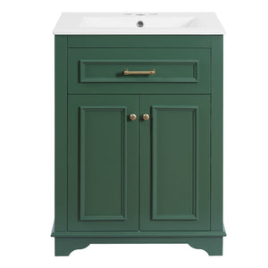 English Elm 24" Matte Single Sink Vanity Solid Poplar Frame Gold Hardware Soft Close Cabinet Green N710P389449F