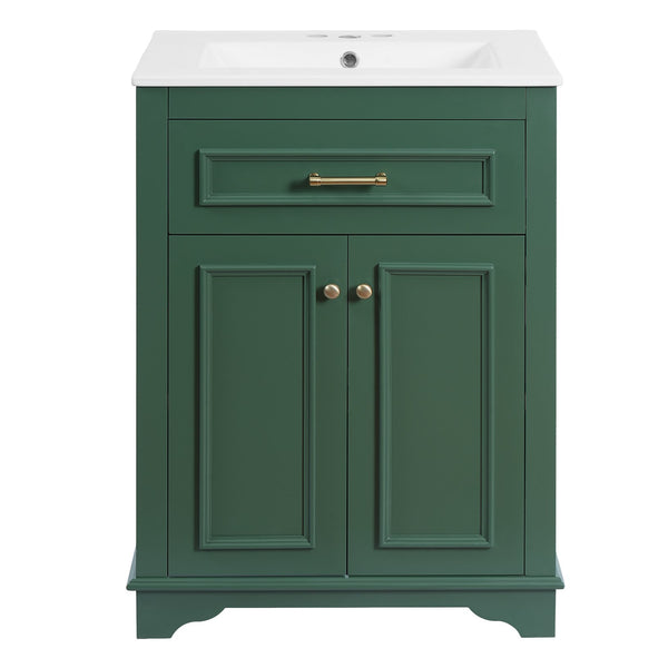 English Elm 24" Matte Single Sink Vanity Solid Poplar Frame Gold Hardware Soft Close Cabinet Green N710P389449F