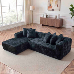 English Elm 107.9"cloud Modular Sectional with Deep Sink Cushions Legless Low Profile Living Room Lounge Black W5515S00016