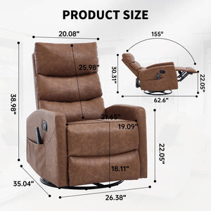 English Elm Heat Massage Rocker Recliner Swivel Chair with Lumbar Warmth in Soft Fabric W3224P357577