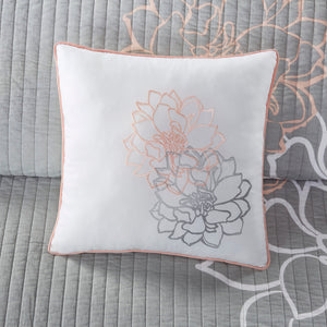 English Elm 6 Piece Madison Park Lola Reversible Cotton Quilt Set Full/Queen Grey Peach Floral OEKO-TEX Certified Elegance B03597570