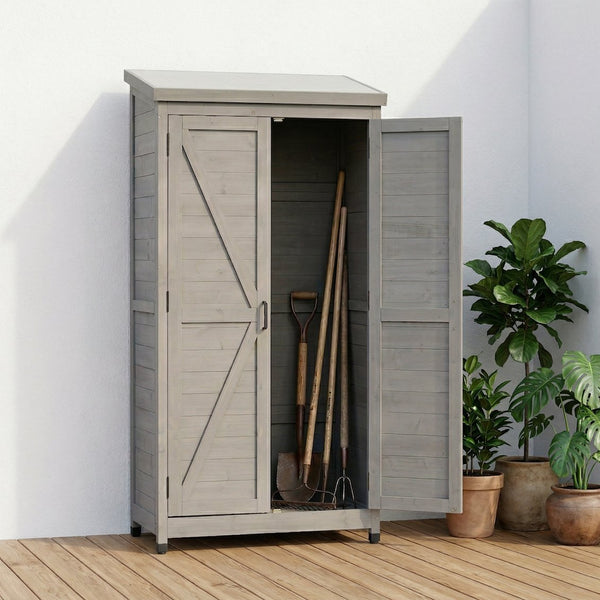 English Elm Outdoor Cedar Wood Vertical Storage Shed with Metal Roof for Garden Tools W2640P262538