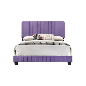 English Elm Stylish Velvet-Accented Queen Bed with Channel Tufting, Sturdy Wood Slats & Modern Timeless Design Purple 26.8 L x 65.8 W x 5 H B078107902