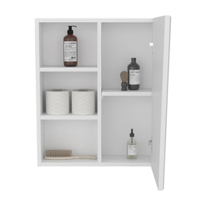 English Elm Quintana Mirror Medicine Cabinet Wall-Mounted with 1 Door & 4 Open Shelves, Kronos White, Space-Saving B200P335368