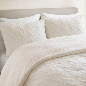 English Elm 2 Pieces Twin Waffle Knit Chenille Comforter Set with Plush Sherpa Reversible Cozy Bedding Ensemble Ivory 20.47 L x 11.42 W x 9.84 H B035P381299