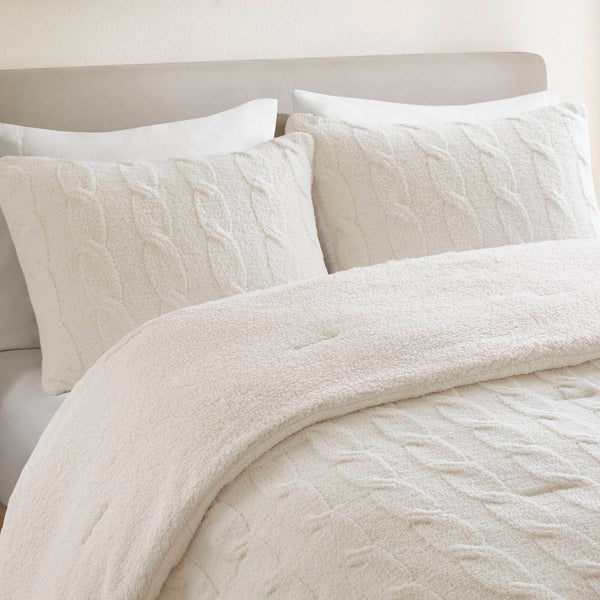 English Elm 2 Pieces Twin Waffle Knit Chenille Comforter Set with Plush Sherpa Reversible Cozy Bedding Ensemble Ivory 20.47 L x 11.42 W x 9.84 H B035P381299