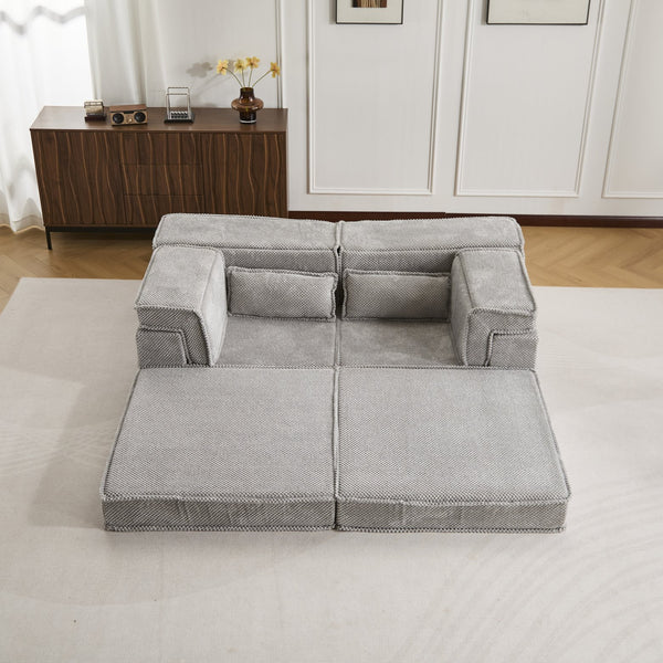 English Elm Compression Modular Floor Sofa Bed - Versatile, No Assembly, Soft Fleece, Memory Foam Loveseat, Light Grey W3723P377153