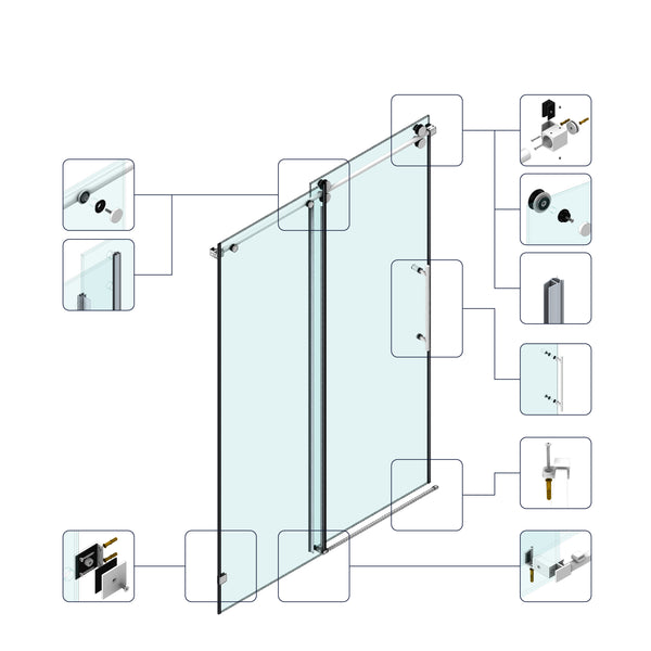 English Elm 60*66"Fixed Premium Sliding Shower Door With Clear Tempered Glass & Stainless Steel Hardware, Leak-Proof T3177P320596