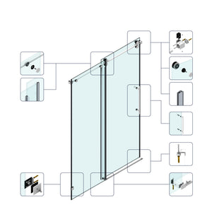 English Elm 60*76"Fixed & Sliding Shower Door - Modern Frameless Clear Glass, Stainless Steel Hardware, Leak-Proof T3177P320601