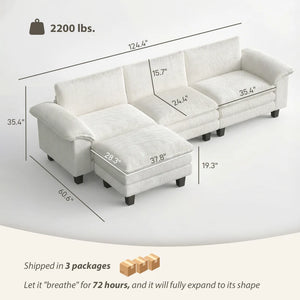 English Elm Luxury Corduroy Sectional Sofa with Reversible Ottoman Deep Seat Family Living Room Beige T3971S00106