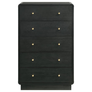 English Elm Burton Black 5-Drawer Chest of Drawers with Rounded Corners, Brass Knobs & Deep Storage Appeal B062P375417