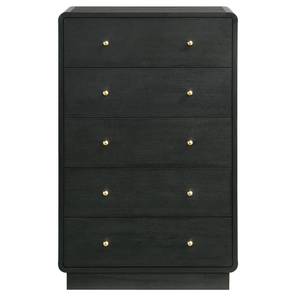 English Elm Burton Black 5-Drawer Chest of Drawers with Rounded Corners, Brass Knobs & Deep Storage Appeal B062P375417