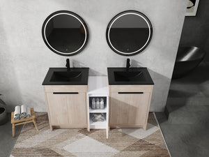 English Elm 60 Inch Freestanding Bathroom Vanity With Black Ceramic Sink, Soft-Close Doors & Storage Solutions W999S00317
