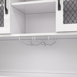 English Elm 70.9" Farmhouse Hutch Pantry with Led Lighting Wine Rack Mesh Doors and Built-in Power White CH361426AAK