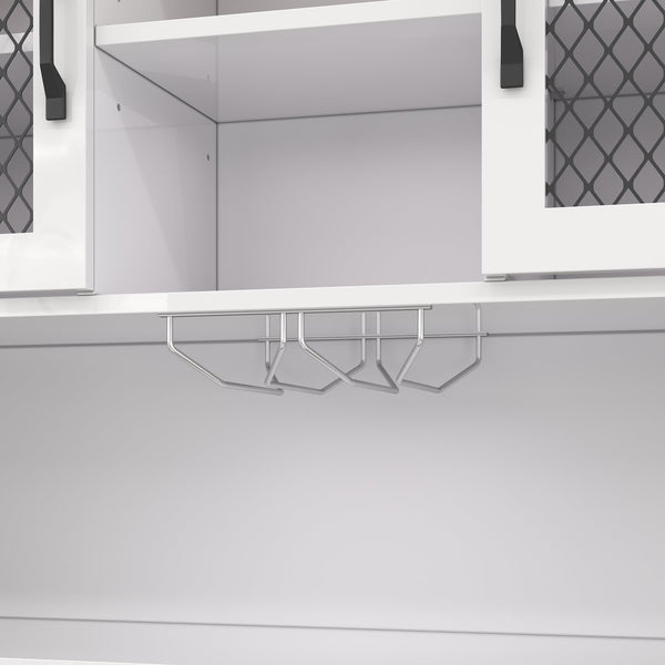 English Elm 70.9" Farmhouse Hutch Pantry with Led Lighting Wine Rack Mesh Doors and Built-in Power White CH361426AAK
