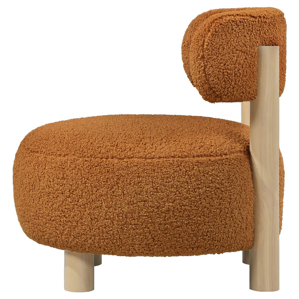 English Elm Modern Boucle Upholstered Barrel Accent Chair with Plush Round Seat, Slim Back & Natural Wood Legs Orange 30.51 L x 30.51 W x 30.1 H B011P308570