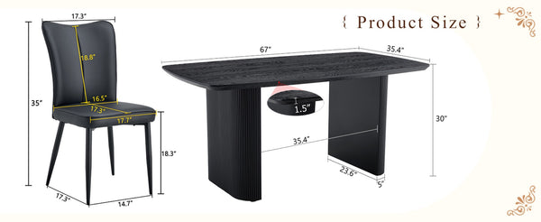 English Elm Table Set: Modern Black Wood Grain Dining Table With 4 Stylish Pu Chairs For Elegant Dining Experience W1151S04180-GIGA