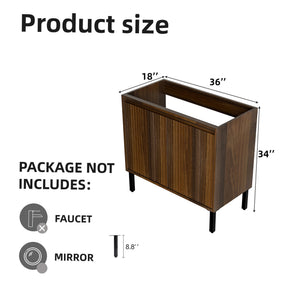 English Elm 36 Inch Floating Bathroom Vanity Fluted Wood Grain Panel with Ceramic Integrated Sink W3520S00043
