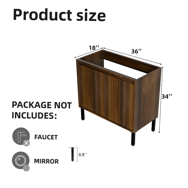 English Elm 36 Inch Floating Bathroom Vanity Fluted Wood Grain Panel with Ceramic Integrated Sink W3520S00043