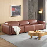 English Elm Modern Simple Line Design 3-Seater Leather Sofa For Living Room, Comfy Sofa Couch With Extra Deep Seats,Adjustable Headrests Couch,Brown