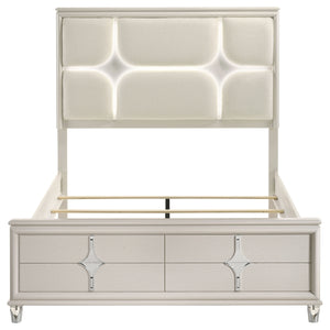 English Elm Gwendolyn Ivory Boucle Queen Bed with Led Star Headboard and Turned Feet B062S01620
