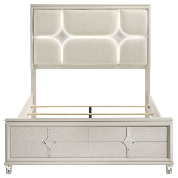 English Elm Gwendolyn Ivory Boucle Queen Bed with Led Star Headboard and Turned Feet B062S01620