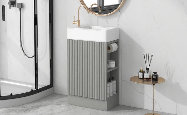 English Elm 18.6" Bathroom Vanity with Sink and Ceramic Top, MDF Cabinet with Door, TP Holder & Shelf Grey N725P212181E